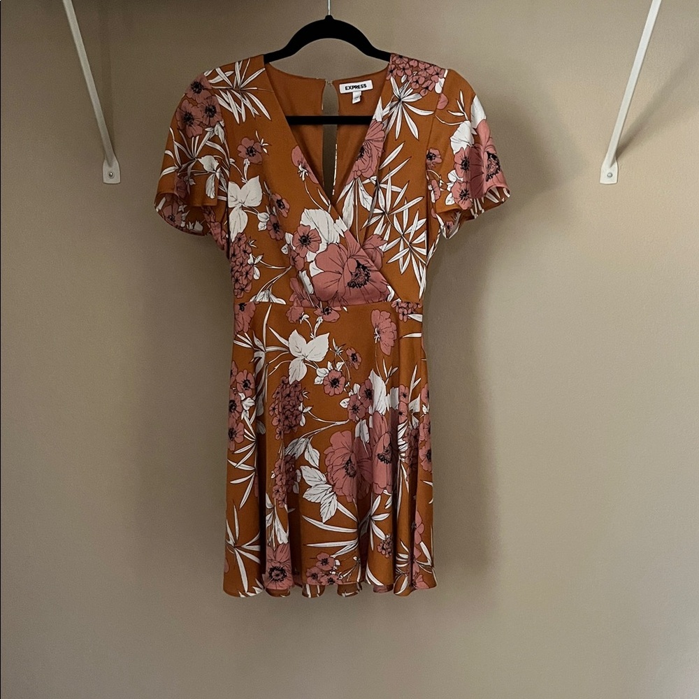 Express Floral Dress in Rust and Pink